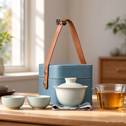 聚皿女士功夫旅行茶具一壶两杯