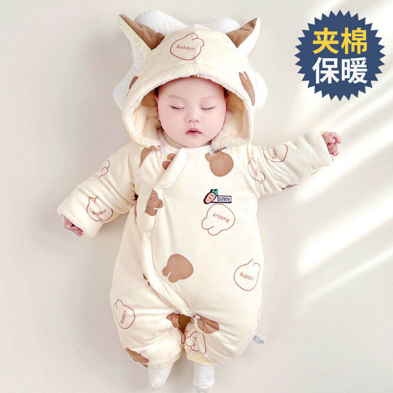 全棉纯棉新生婴儿儿衣服秋冬款夹棉保暖满月宝宝连体衣棉服加厚外
