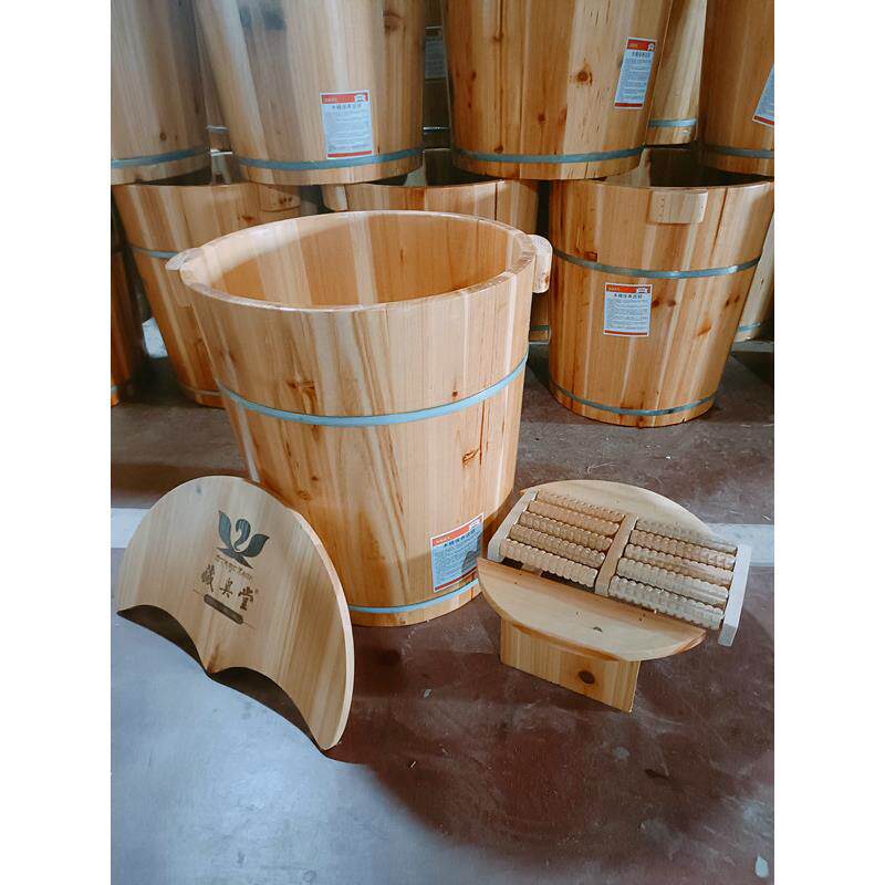 包邮带盖藏奥堂带凳子加厚高40cm香杉木泡脚木桶足浴洗脚桶木质盆