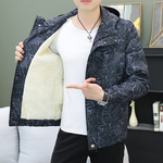 男士加绒秋冬季加厚休闲工装新款外套夹克男时尚连帽潮流青年棉衣