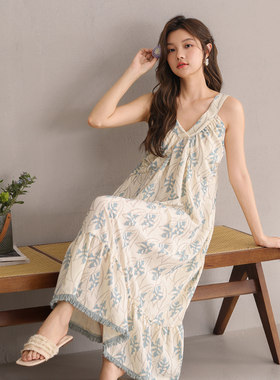 【带胸垫】吊带睡裙女夏季长款过膝时尚防凸点睡衣家居服夏天裙子