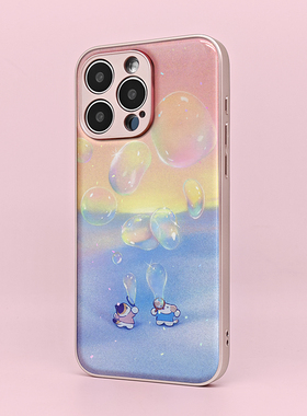 MOMO CASE原创可爱兔泡泡水 适用苹果手机壳16promax全包iphone15pro14plus13/12/11防摔小众保护壳 水凝保护