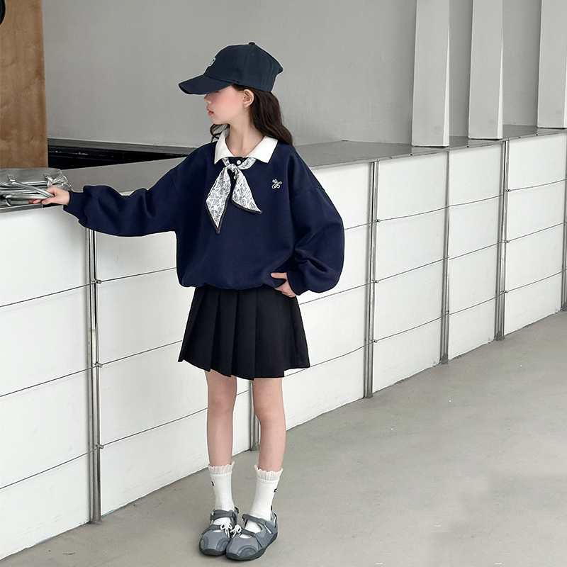 13岁卫衣秋女童女孩立领时尚新款2025痞帅酷炫女生服装套头舒适