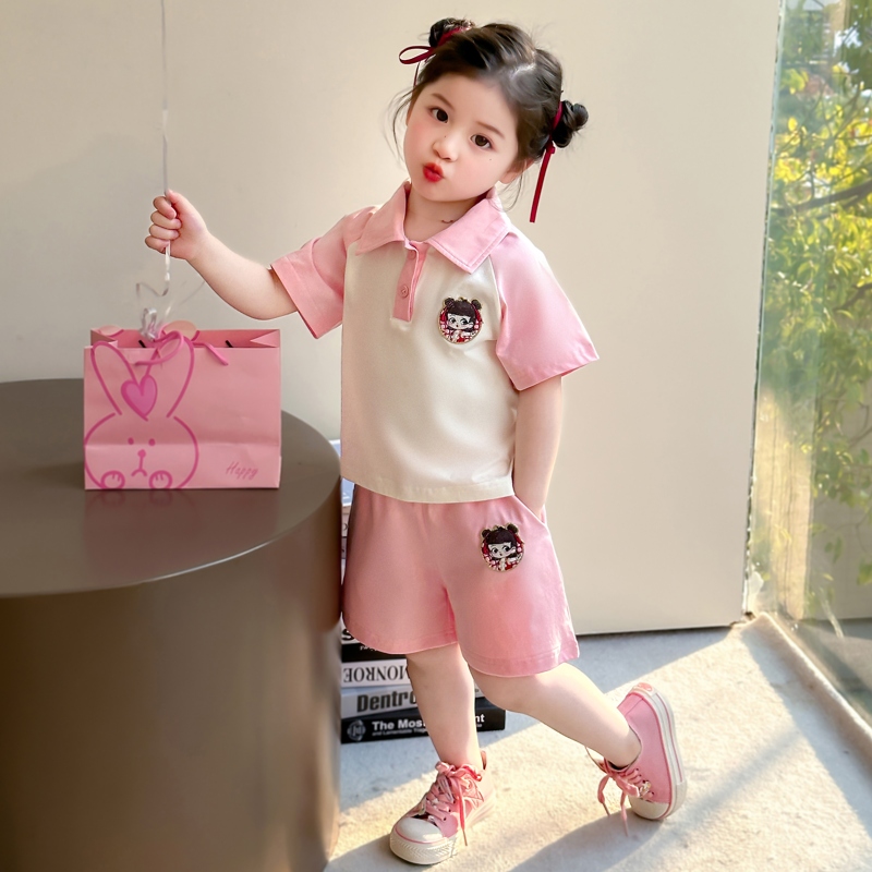 中小童短裤套装夏日衣服高级女孩同款夏季舒适可爱服饰洋气套装