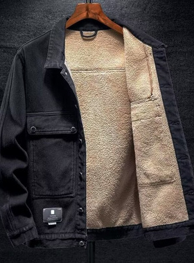 羊羔绒冬季加绒加厚外套男2025工装夹克男士带绒保暖上衣秋冬