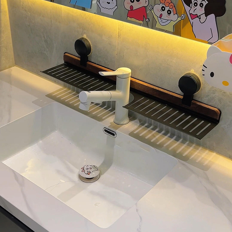 胡桃木吸盘水龙头置物架卫生间免打孔壁挂浴室洗漱台洗手台收纳架