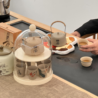 茶具收纳盒带盖防尘透明置物架