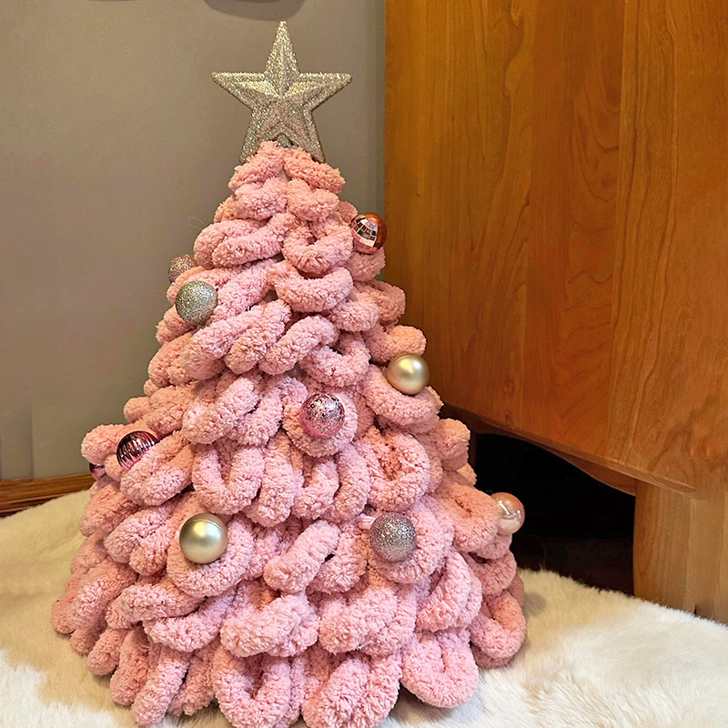 粉色圣诞树diy材料包客厅装饰猫尾巴毛线圣诞节创意场景布置氛围