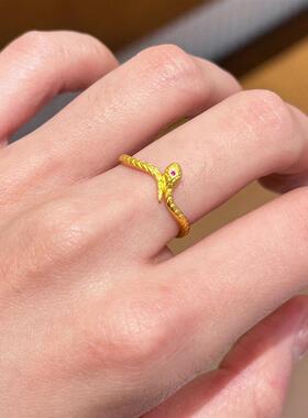 日本MUMI古法18k包金蛇序呈祥蛇盘灵蛇戒指女红宝石本命年灵动蛇