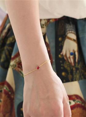 日本MUMI日系MINI小红心~极奢红宝石小桃心手链女18K小巧精致爱心