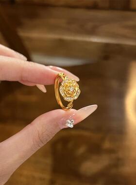 日本MUMI正品新中式国潮奥黛丽玫瑰花戒指女2025新款镶钻戒指高级