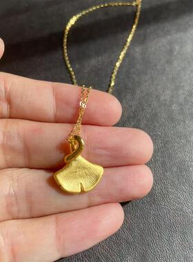 日本MUMI正品古法金手工新款银杏吊坠项链独特个性小众百搭简约锁