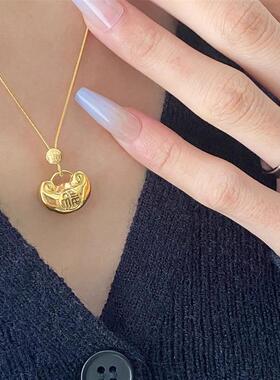 日本MUMIMUMIMUMI新中式宫廷风金元宝福字项炼女款18k金色不掉色