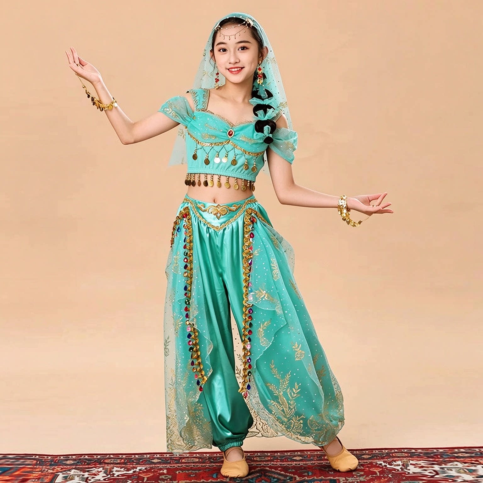 万圣节新款异域风情演出服阿拉丁茉莉公主儿童表演套装印度舞女