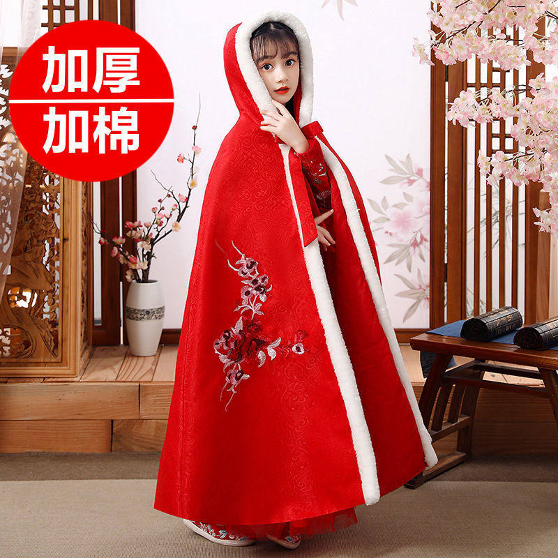女童汉服秋冬儿童中国风唐装加绒加厚古装冬款宝宝过年拜年服套装