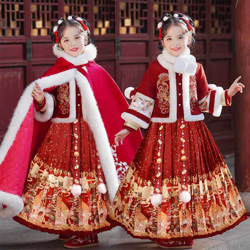 拜年服女童马面裙过年衣服冬季新年喜庆冬款2025新款秋冬儿童汉服