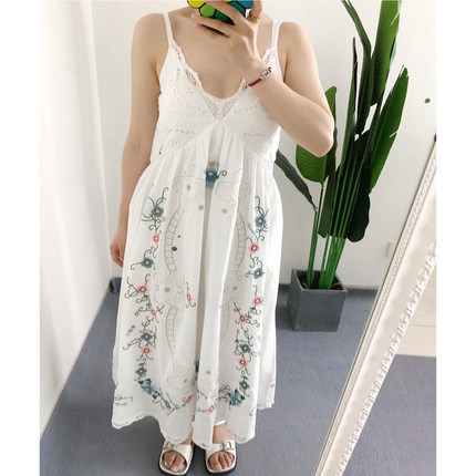 折 S1M1 带标 买手店sea 镂空棉麻蕾丝花卉刺绣连衣裙吊带裙
