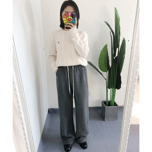 买手店cayla 抽绳双面绒 秋冬弯刀裤加绒休闲裤直筒裤卫裤阔腿裤