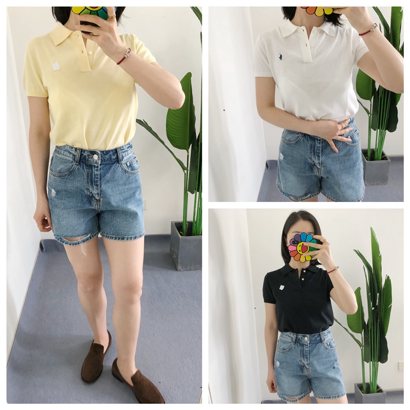 清 不退换 买手店 女士Polo薄款比马棉两粒扣针织Polo短袖outlets