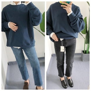 买手店mo**er 高腰弹力显瘦百搭直筒牛仔裤九分裤