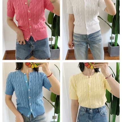 断码清货 换 买手店 纯棉绞花短袖上衣麻花针织开衫outlets