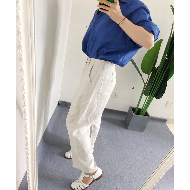 断码清 S1M1L1 买手店Loro 女士斜纹亚麻直筒裤九分裤outlets