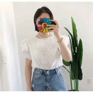 仅S1 衬衫 买手店 复古刺绣纯棉上衣短袖 outlets 法国MABE 清货