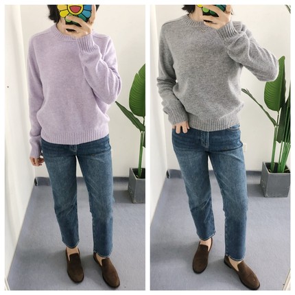 仅灰色 买手店 cel 秀智简单经典圆领羊毛针织套头衫短上衣