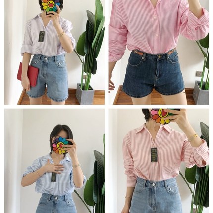 清 换 买手店条纹亚麻衬衫刺绣长袖宽松衬衫男女outlets