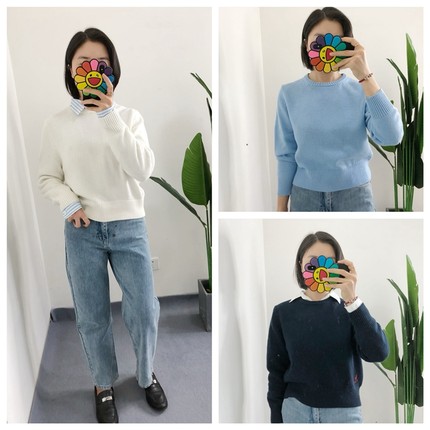 断码折 仅S 买手店 女士圆领刺绣羊毛羊绒短款针织套头衫