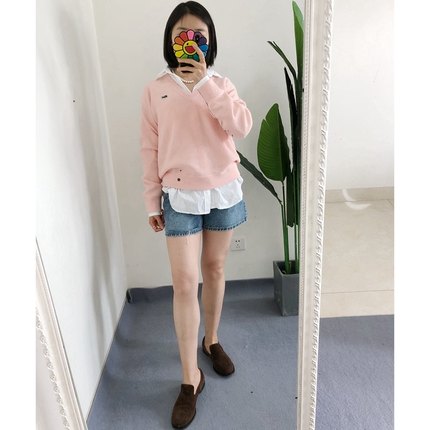 断码折 买手店 法式女士休闲舒适V领羊毛针织套头衫针织上衣