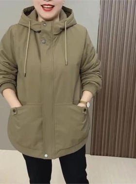 大码妈妈装3111新坤秋冬宽松显瘦连帽休闲时尚保暖中长款冲锋外套