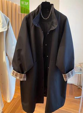 胖mm加大码300斤立领高端英伦风大衣外套女春秋宽松中长款风衣