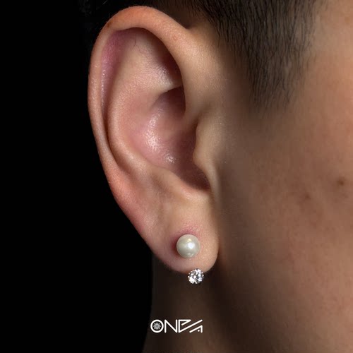 ONEPART钛合金F136珍珠拼接马蹄环内螺旋耳钉男女同款养耳洞耳饰