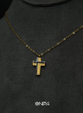 ONEPART不掉色双层立体叠影拼色十字吊坠项链男女钛钢项链