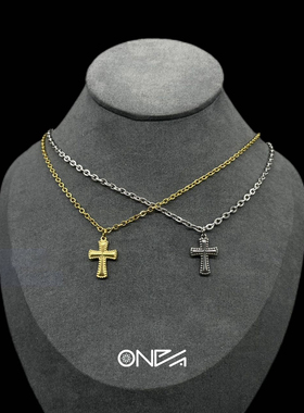 ONEPART原创18k金银麦穗十字项链