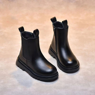 真皮女童马丁靴2025秋冬季新款女孩公主短靴英伦风皮靴宝宝烟筒靴