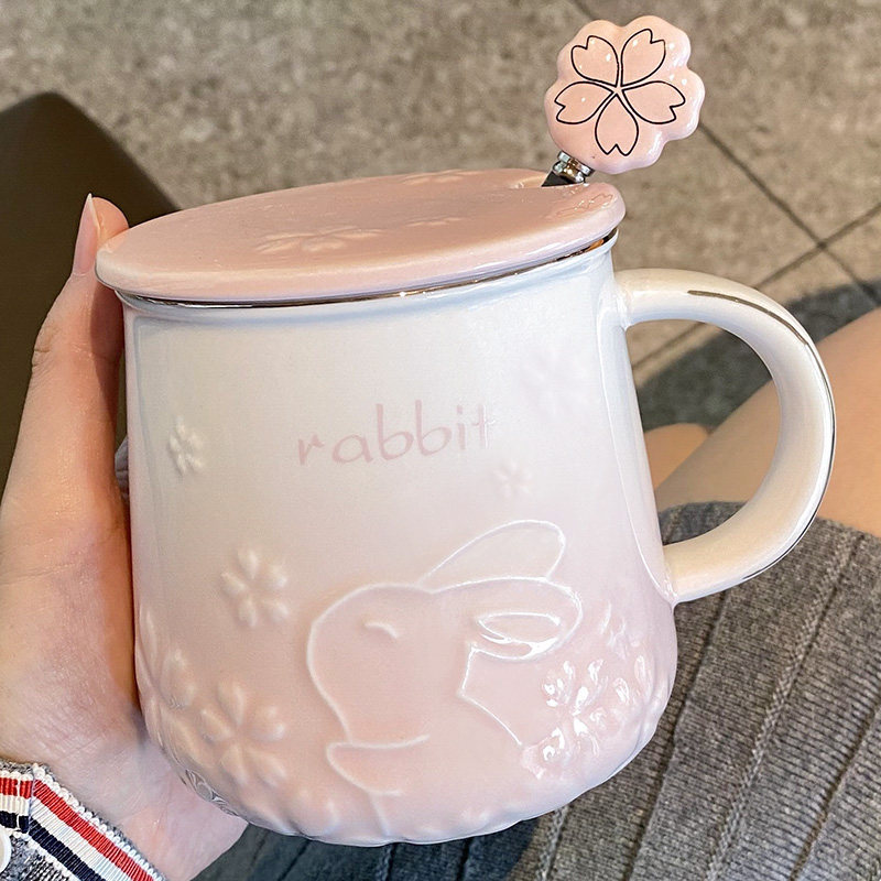 杯子陶瓷带盖子带勺子马克杯家用女办公室水杯情侣咖啡早餐牛奶杯