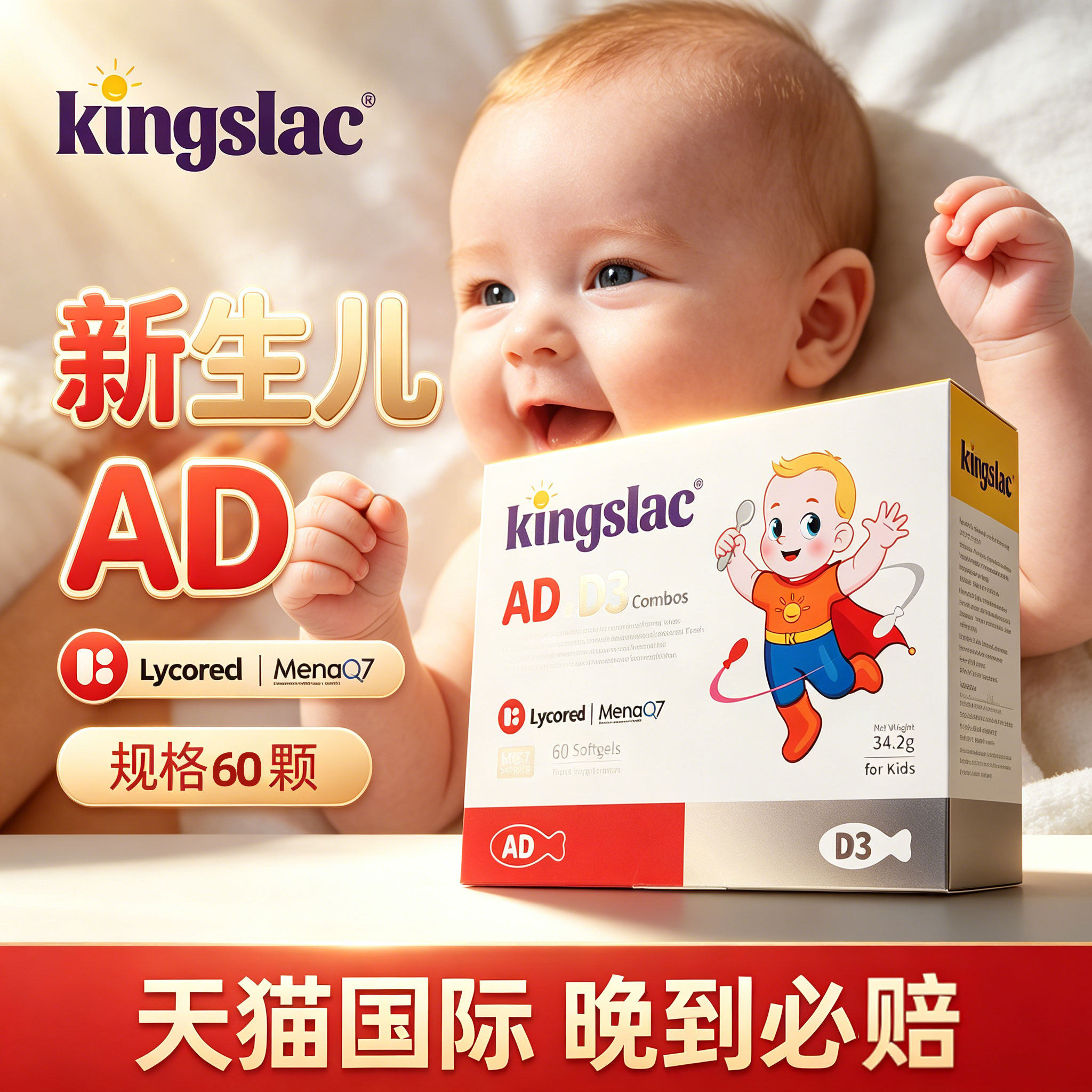 新生儿AD低敏英国进口宝宝ad和d3婴儿k2复合维生素d软胶囊vd维d3