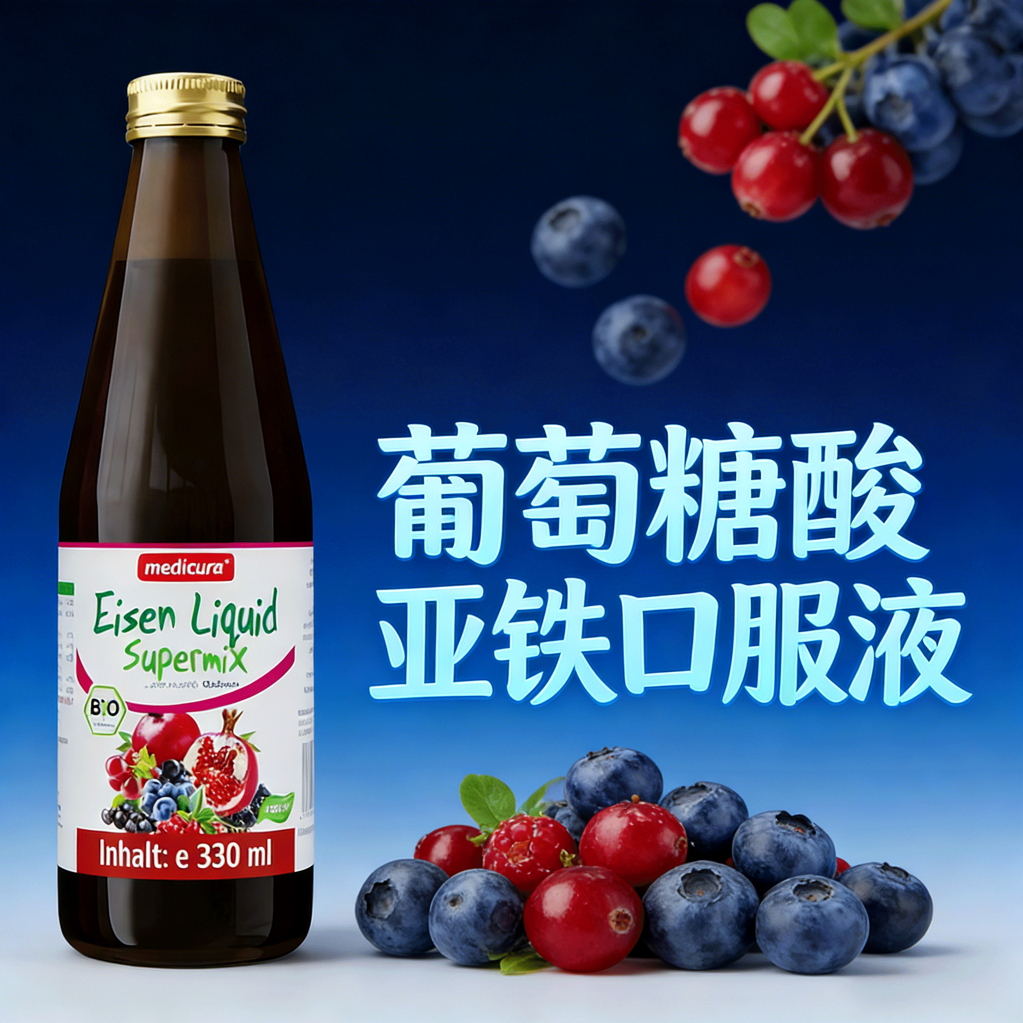 葡萄糖酸亚铁口服液medicura德国进口有机液态铁元素果汁补铁饮
