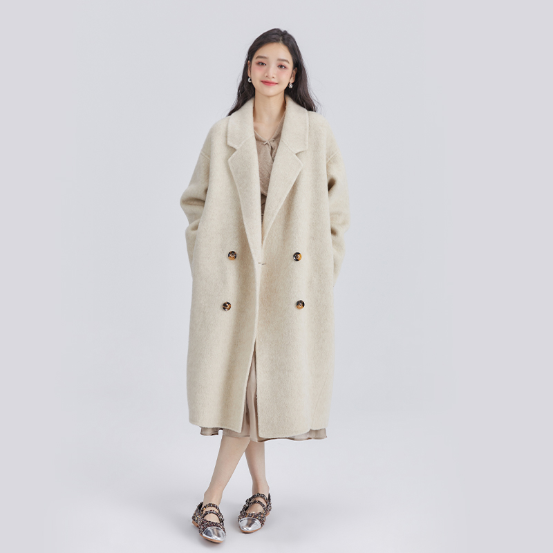 小鹿的泡芙 浮生若梦  羊驼绒澳毛全毛奶白色加厚双面呢大衣