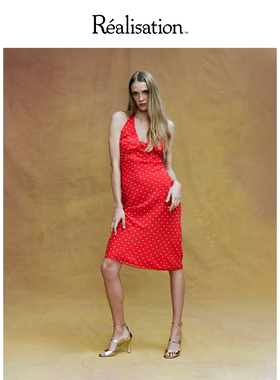 RealisationPar 连衣裙红色V领挂脖露背真丝斜裁中长裙 The Sadie