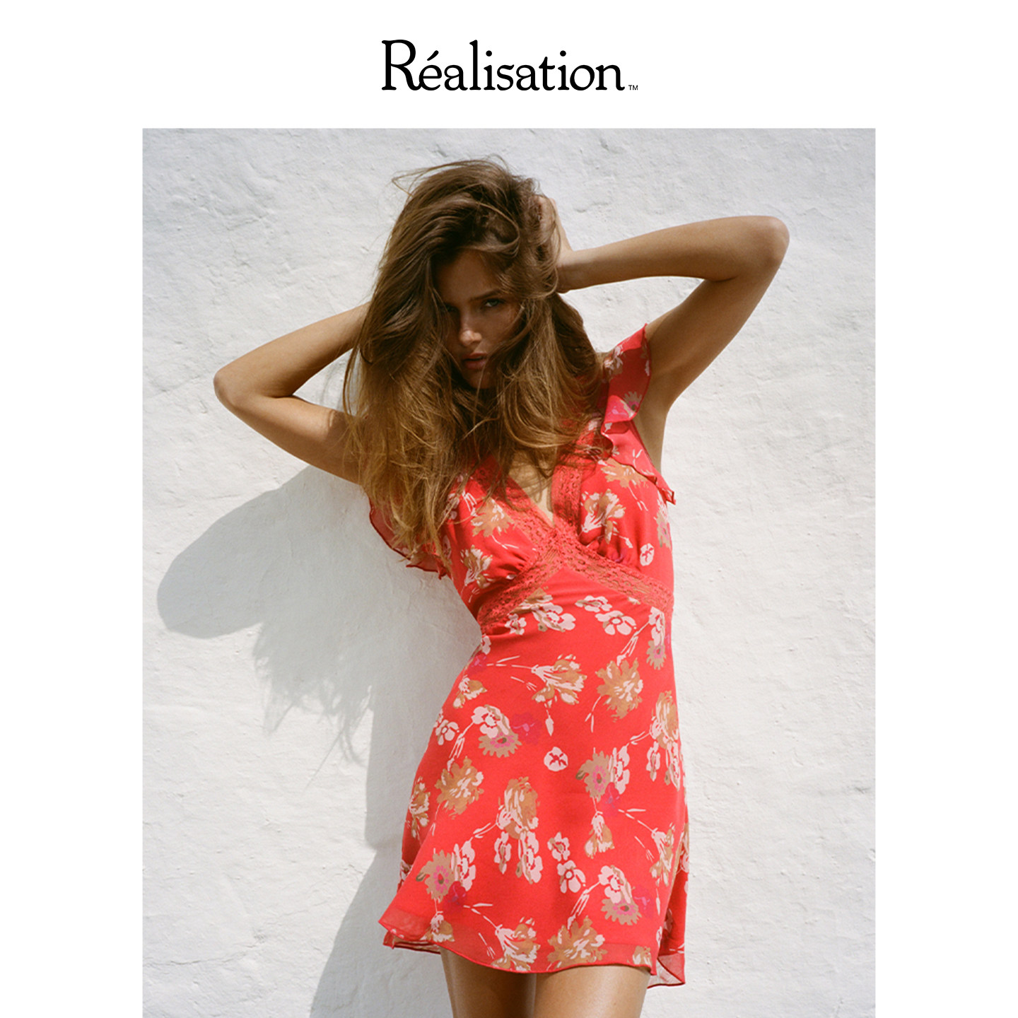RealisationPar 连衣裙红色碎花真丝斜裁A字裙短裙 The Erin