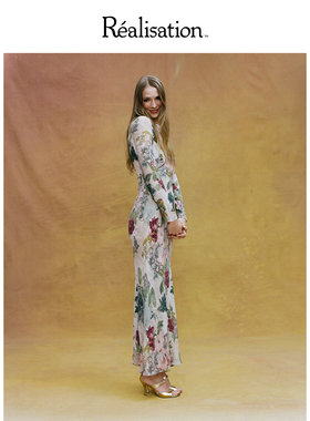 RealisationPar连衣裙深V斜裁波西米亚风长袖长款真丝裙 The Inka