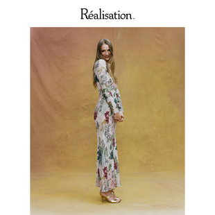 The 真丝裙 Inka 长款 RealisationPar连衣裙深V斜裁波西米亚风长袖