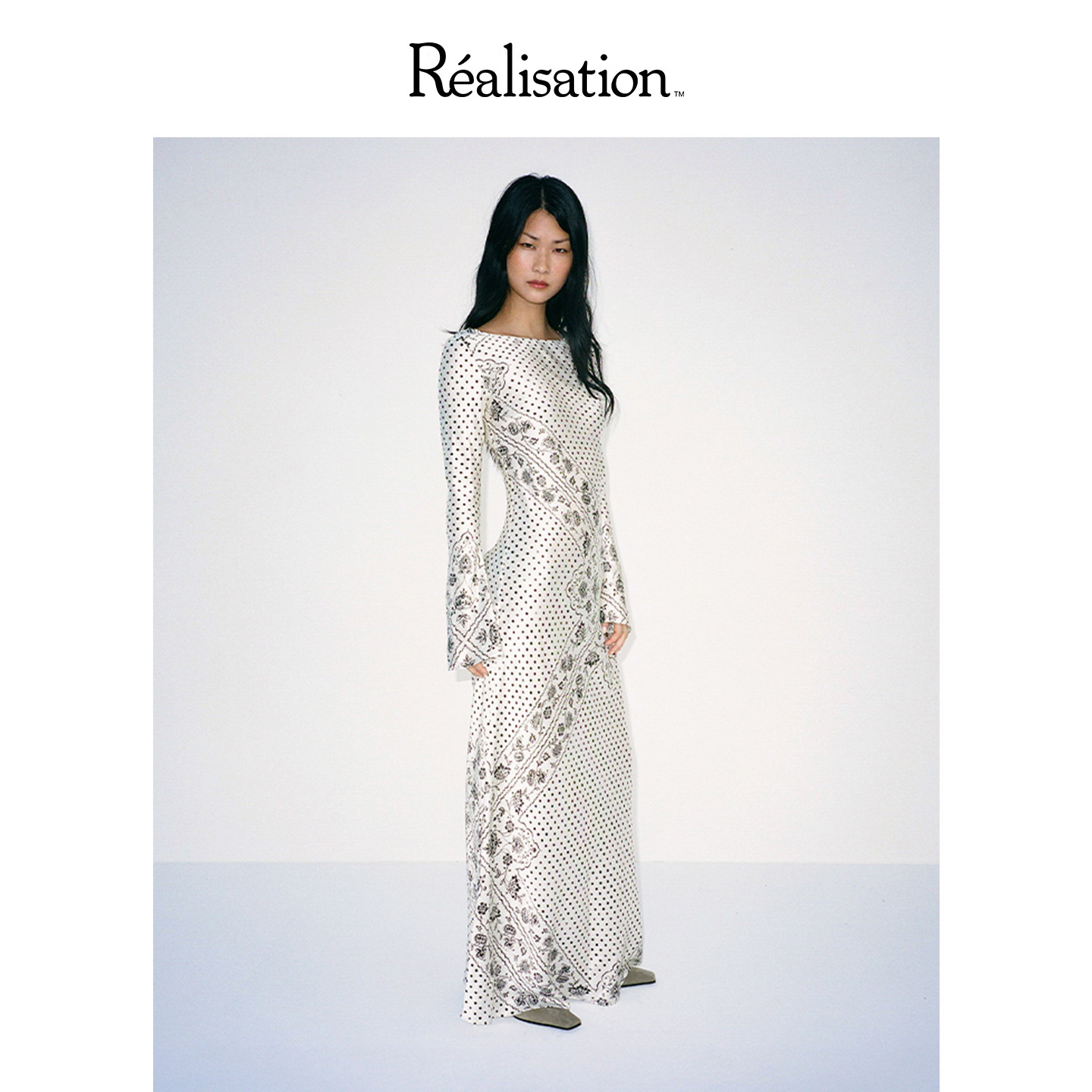 RealisationPar连衣裙白色船领异域风情真丝缎面斜裁长裙 The Gia