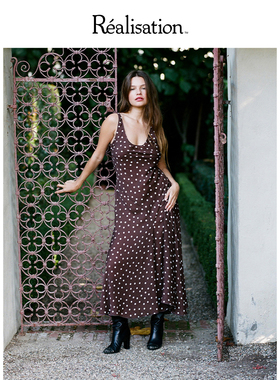 RealisationPar欧阳娜娜同款棕色波点真丝长裙The Ellery