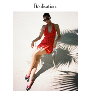 RealisationPar 连衣裙挂脖波点复古深V度假真丝裙 The Leila