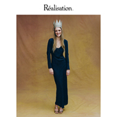 RealisationPar Odilia The 连衣裙蓝色V领斜裁长袖 真丝长裙