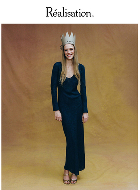 RealisationPar 连衣裙蓝色V领斜裁长袖真丝长裙 The Odilia